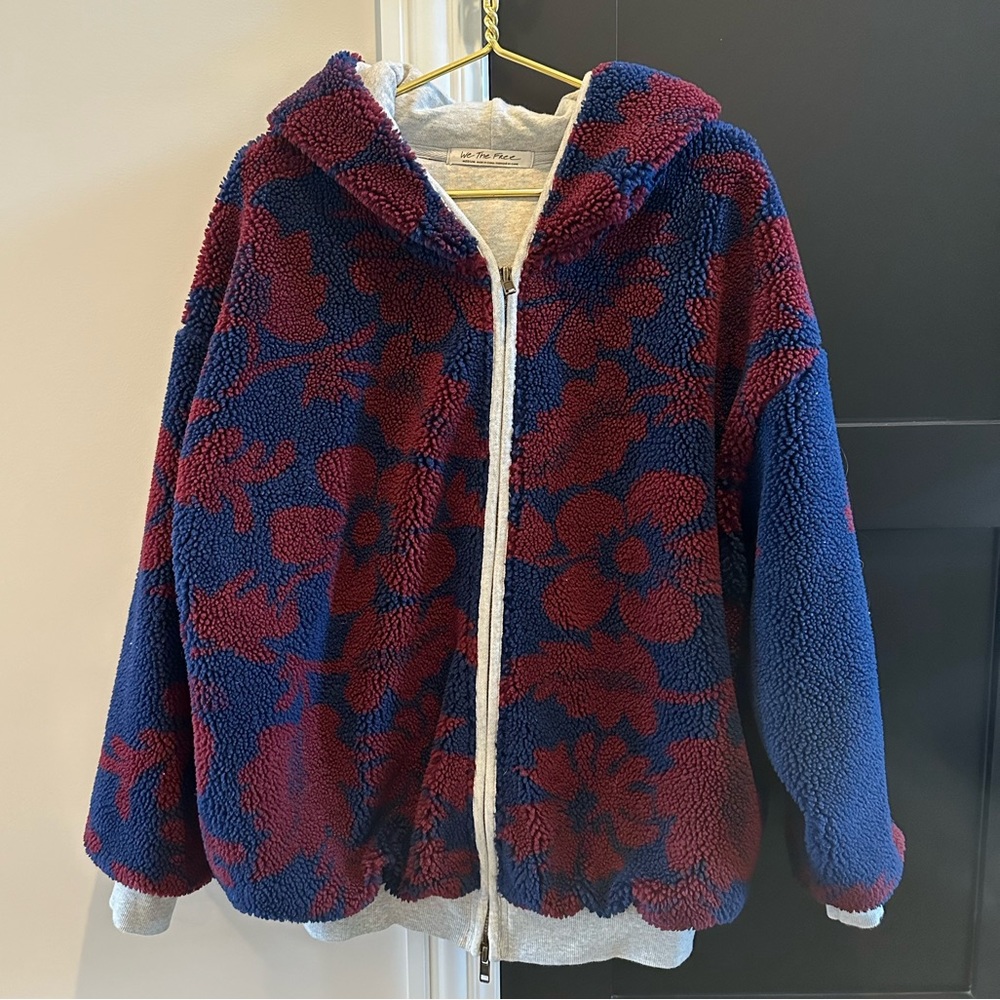 Free People Printed Hooded Sherpa - M